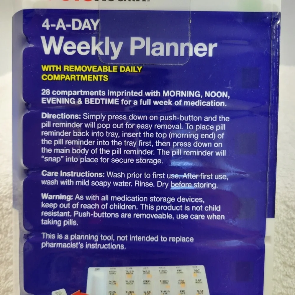 CVS 4-A-Day Weekly Planner Green With Removable Daily Compartments Push Button